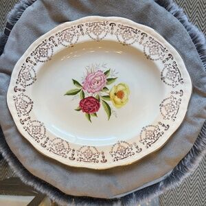 Alfred Meakin England china serving plate, with roses & 22K gold accents